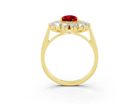 Yellow gold Pear Cut Halo Cluster Diamond Ring with Pave Band and Four-Prong Setting_3