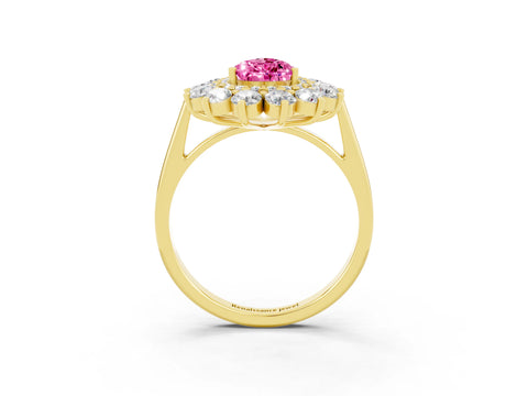 Yellow gold Pear Cut Halo Cluster Diamond Ring with Pave Band and Four-Prong Setting_3