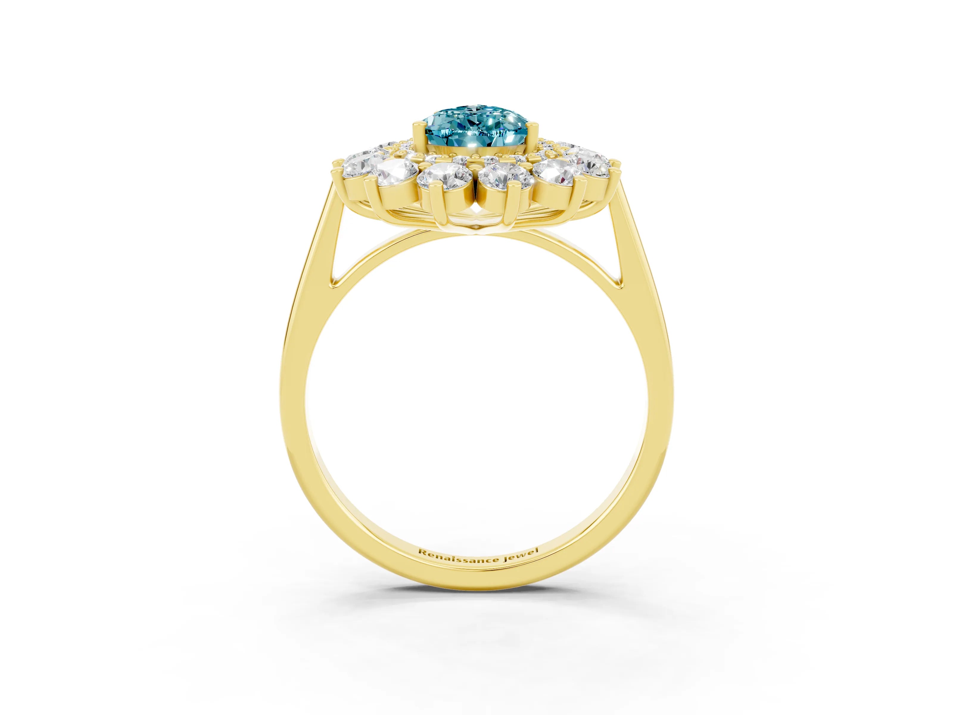 Yellow gold Pear Cut Halo Cluster Diamond Ring with Pave Band and Four-Prong Setting_3