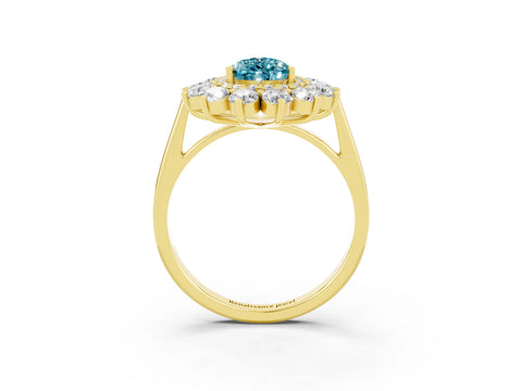 Yellow gold Pear Cut Halo Cluster Diamond Ring with Pave Band and Four-Prong Setting_3