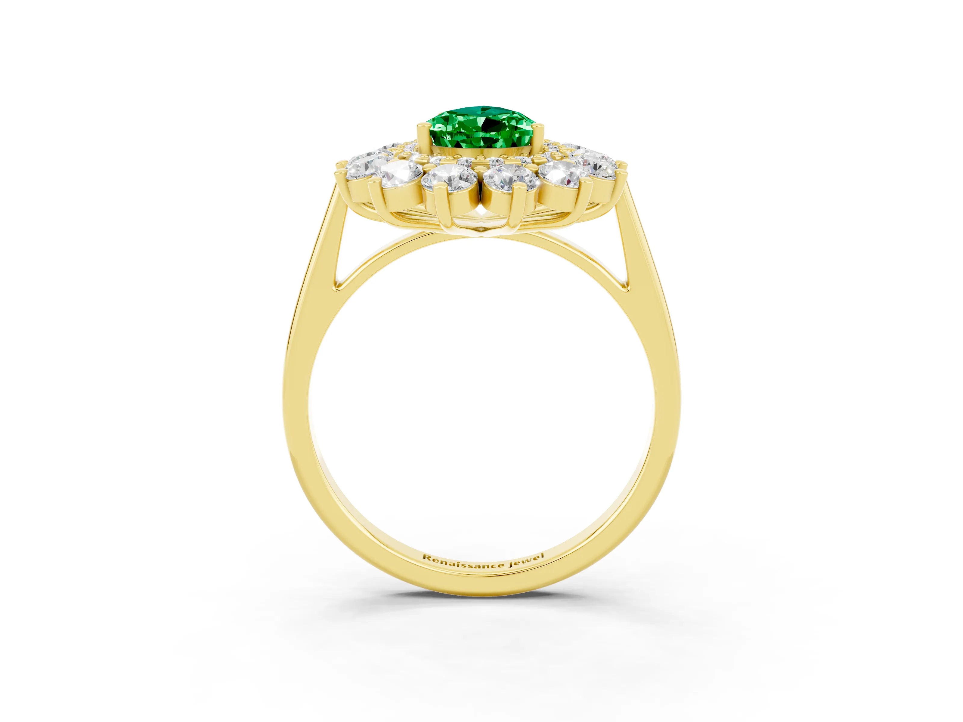 Yellow gold Pear Cut Halo Cluster Diamond Ring with Pave Band and Four-Prong Setting_3