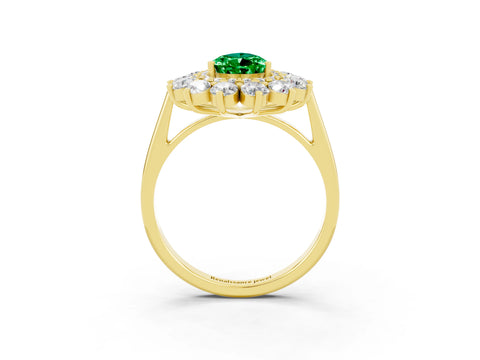 Yellow gold Pear Cut Halo Cluster Diamond Ring with Pave Band and Four-Prong Setting_3
