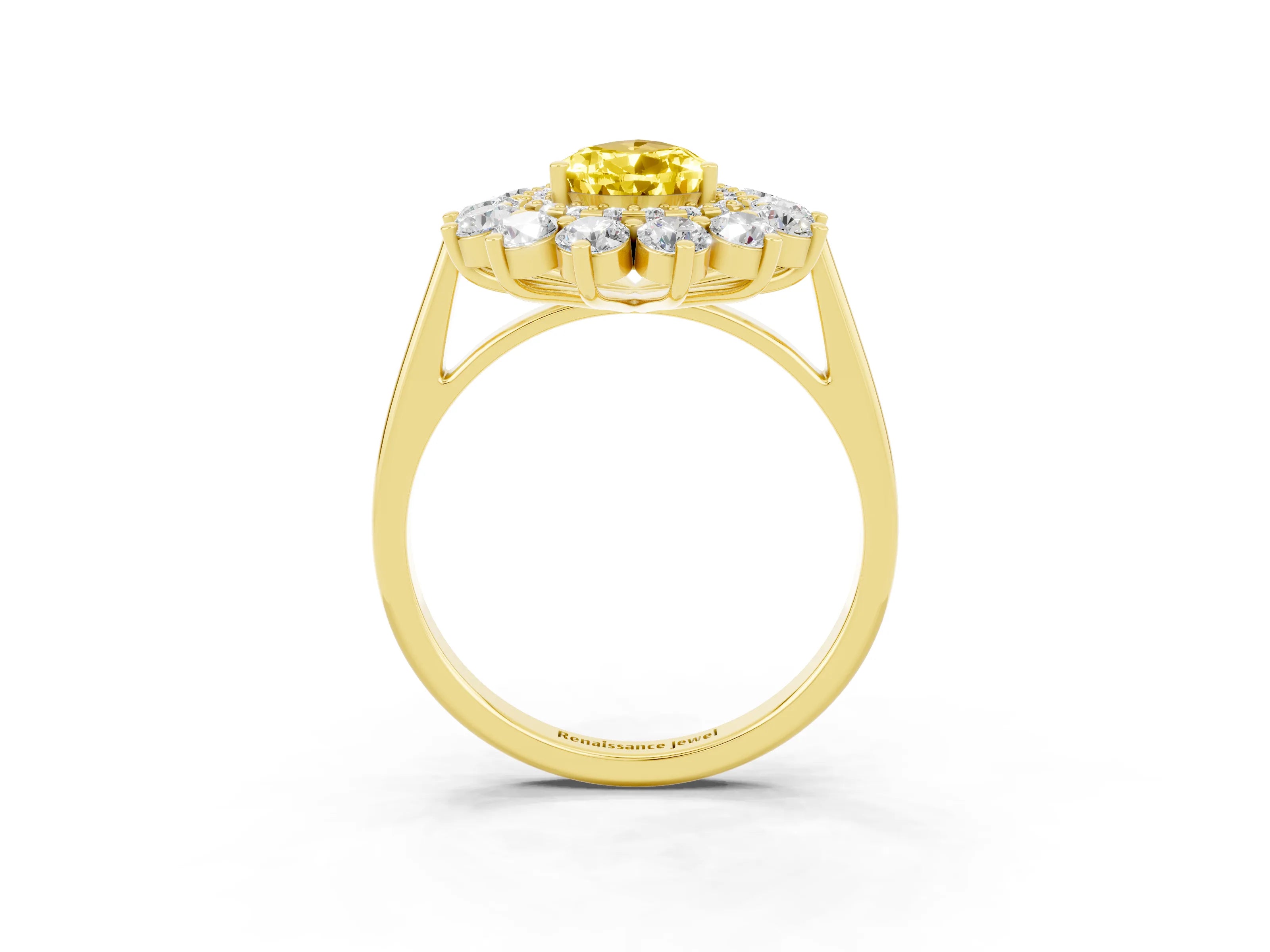 Yellow gold Pear Cut Halo Cluster Diamond Ring with Pave Band and Four-Prong Setting_3