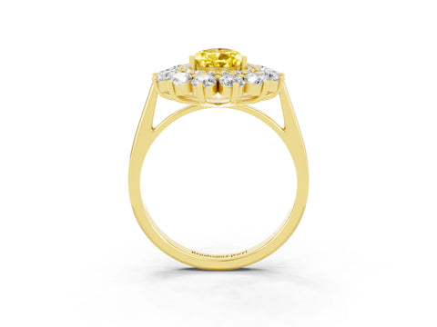 Yellow gold Pear Cut Halo Cluster Diamond Ring with Pave Band and Four-Prong Setting_3