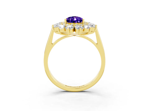 Yellow gold Pear Cut Halo Cluster Diamond Ring with Pave Band and Four-Prong Setting_3