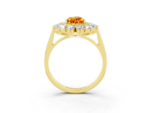 Yellow gold Pear Cut Halo Cluster Diamond Ring with Pave Band and Four-Prong Setting_3