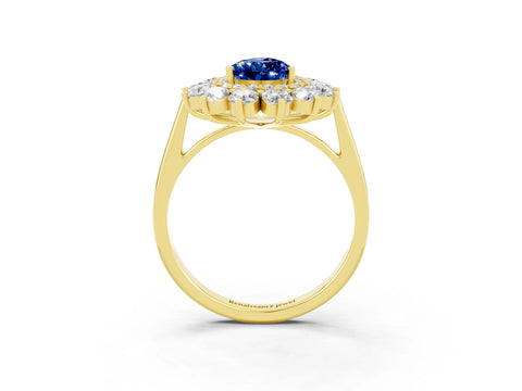Yellow gold Pear Cut Halo Cluster Diamond Ring with Pave Band and Four-Prong Setting_3