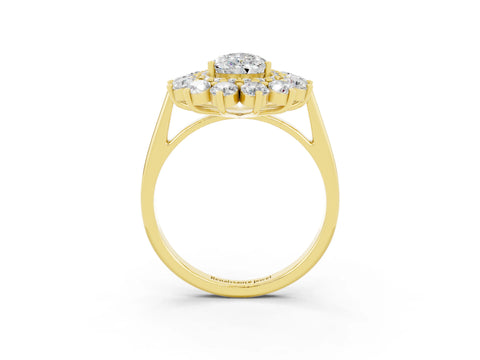 Yellow gold Pear Cut Halo Cluster Diamond Ring with Pave Band and Four-Prong Setting_3