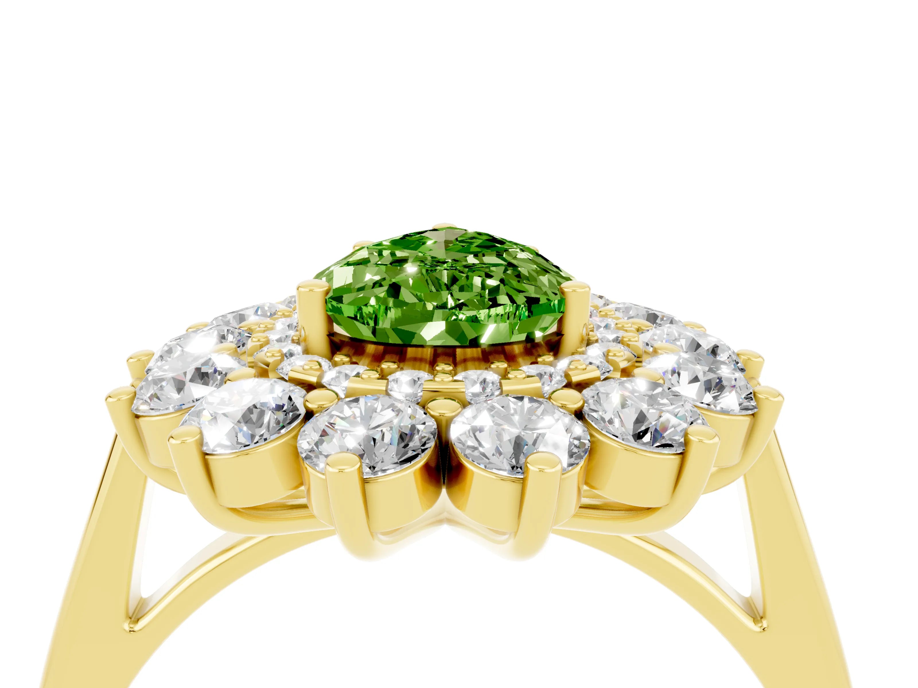 Yellow gold Pear Cut Halo Cluster Diamond Ring with Pave Band and Four-Prong Setting_4