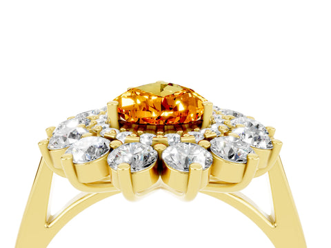 Yellow gold Pear Cut Halo Cluster Diamond Ring with Pave Band and Four-Prong Setting_4
