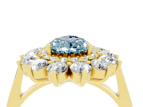 Yellow gold Pear Cut Halo Cluster Diamond Ring with Pave Band and Four-Prong Setting_4