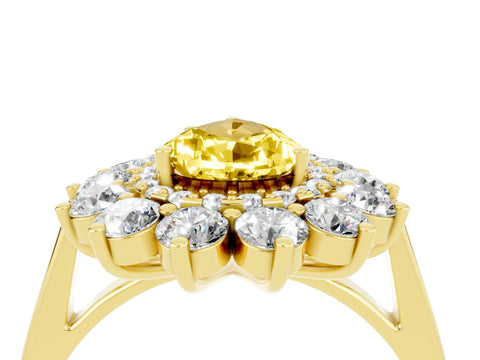 Yellow gold Pear Cut Halo Cluster Diamond Ring with Pave Band and Four-Prong Setting_4