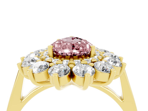 Yellow gold Pear Cut Halo Cluster Diamond Ring with Pave Band and Four-Prong Setting_4