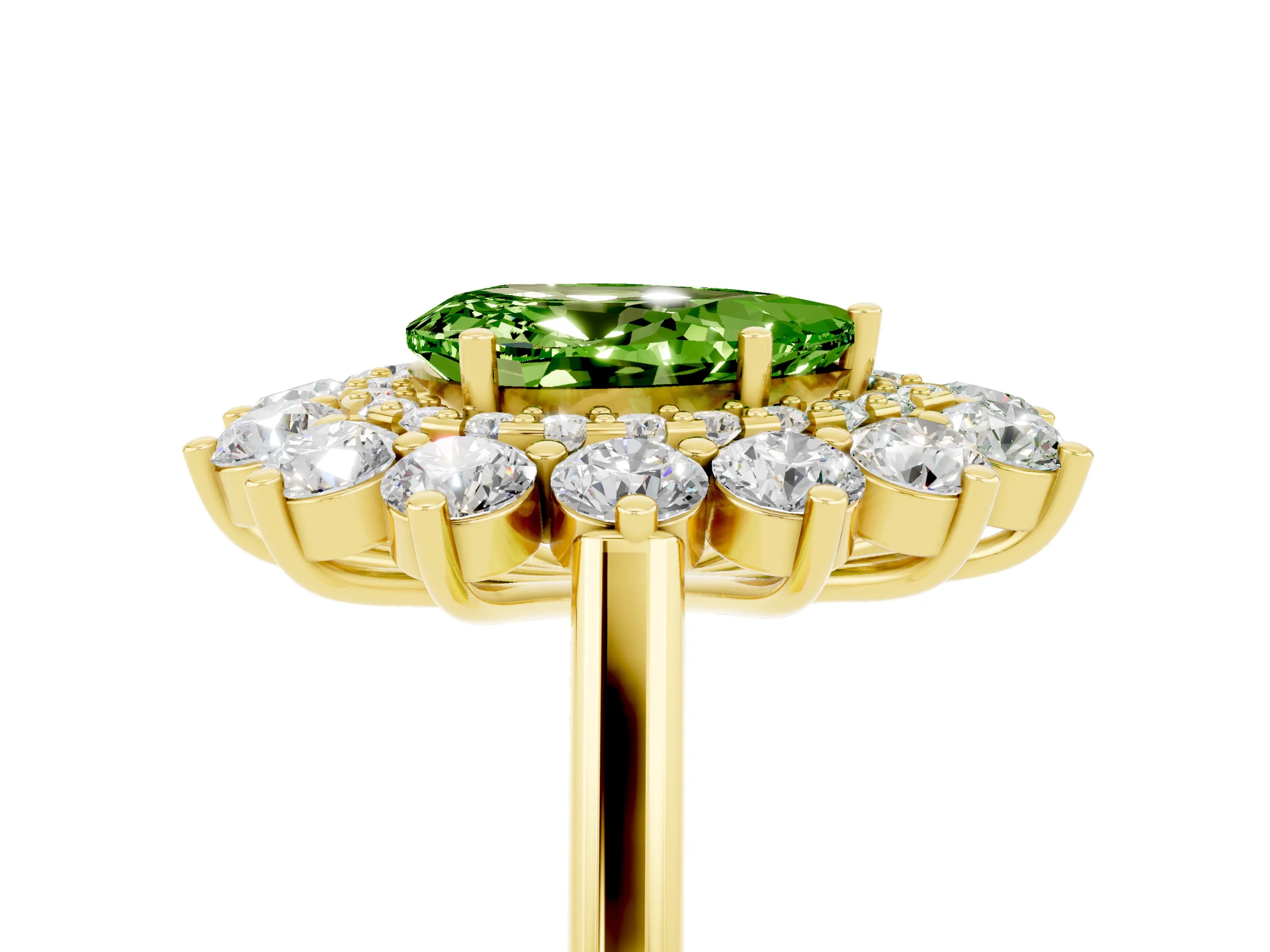 Yellow gold Pear Cut Halo Cluster Diamond Ring with Pave Band and Four-Prong Setting_5