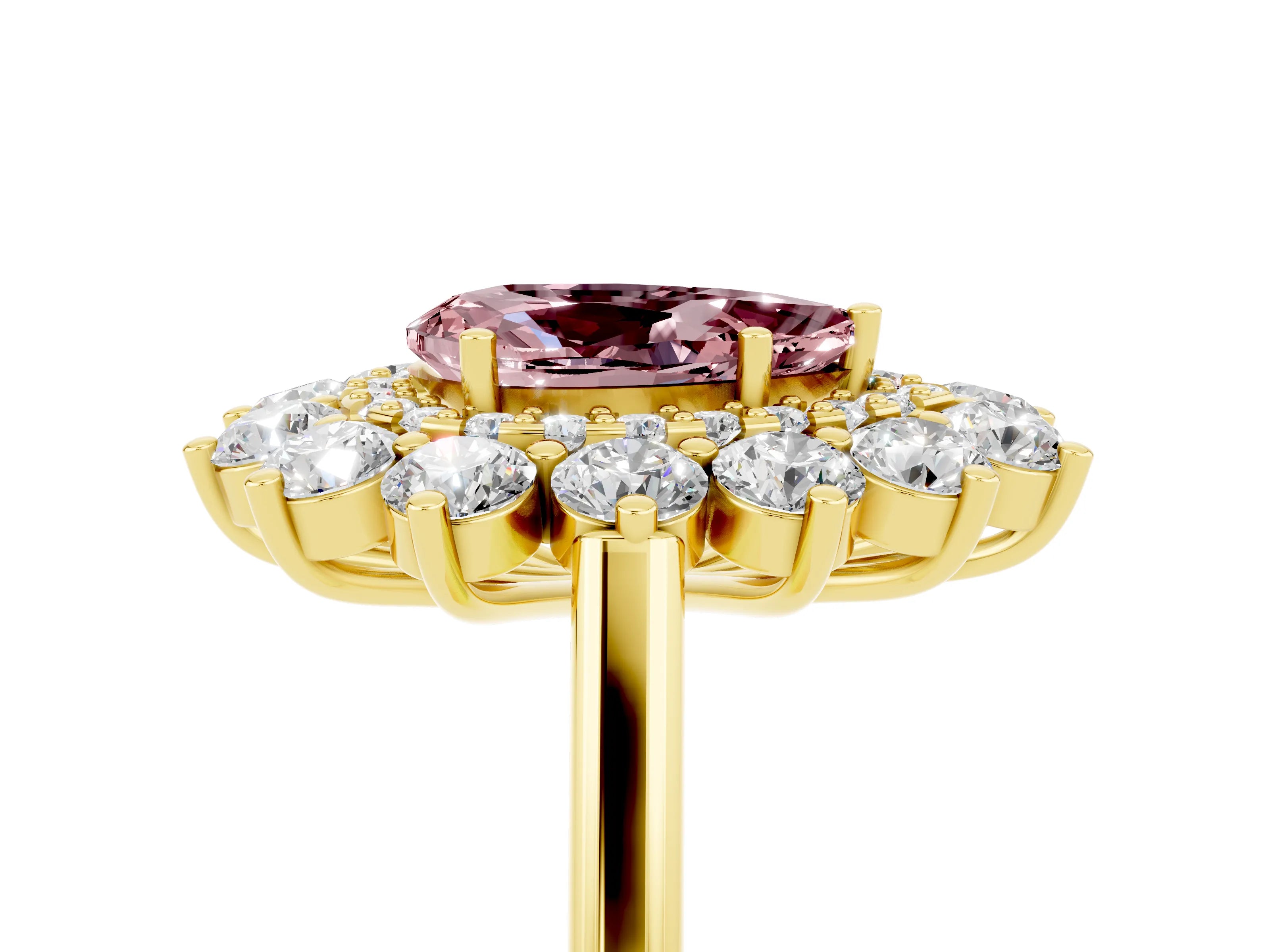 Yellow gold Pear Cut Halo Cluster Diamond Ring with Pave Band and Four-Prong Setting_5