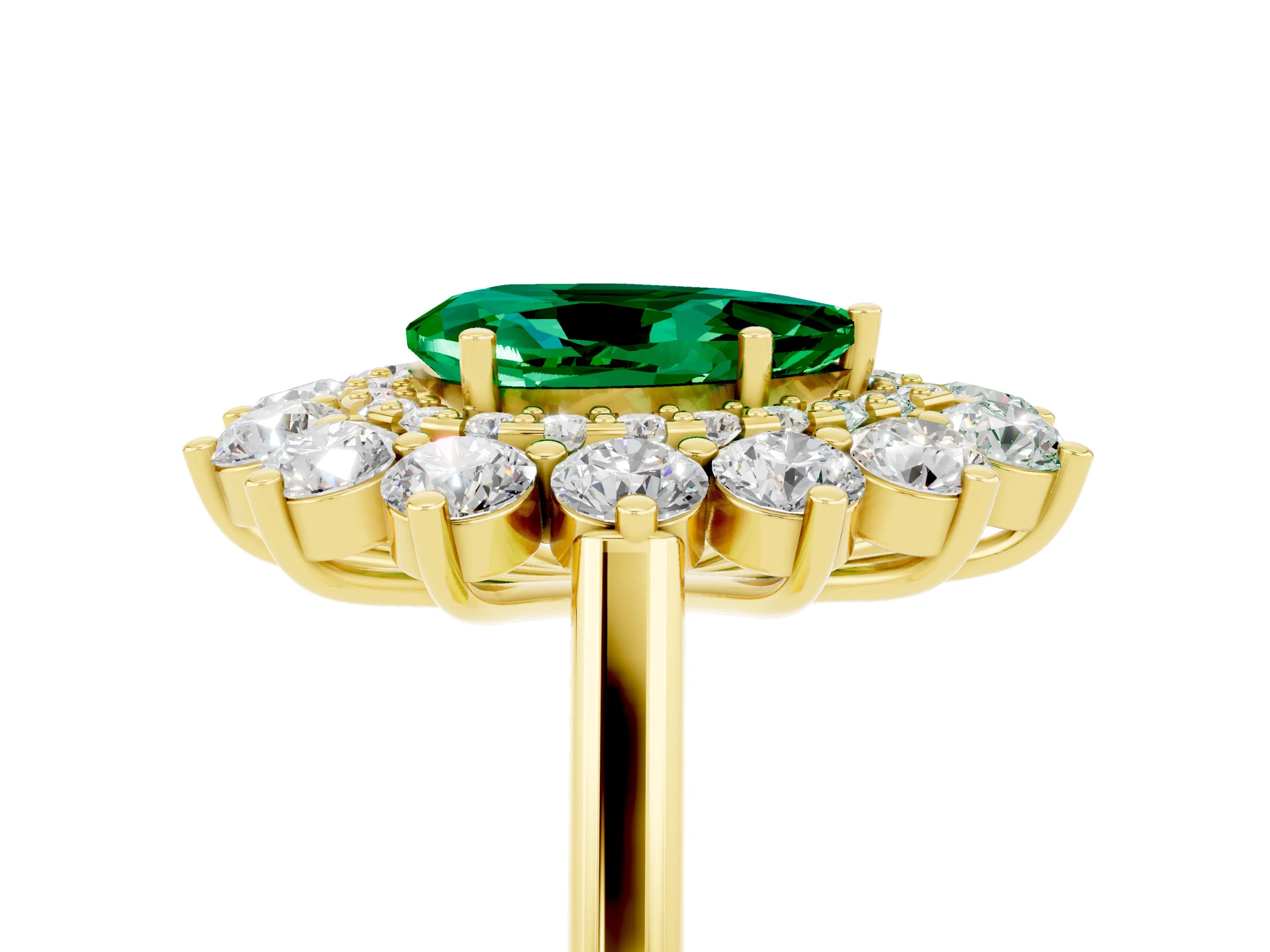 Yellow gold Pear Cut Halo Cluster Diamond Ring with Pave Band and Four-Prong Setting_5