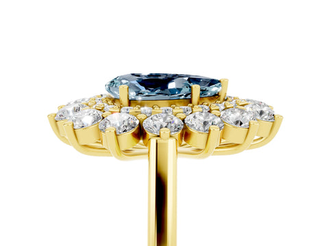 Yellow gold Pear Cut Halo Cluster Diamond Ring with Pave Band and Four-Prong Setting_5
