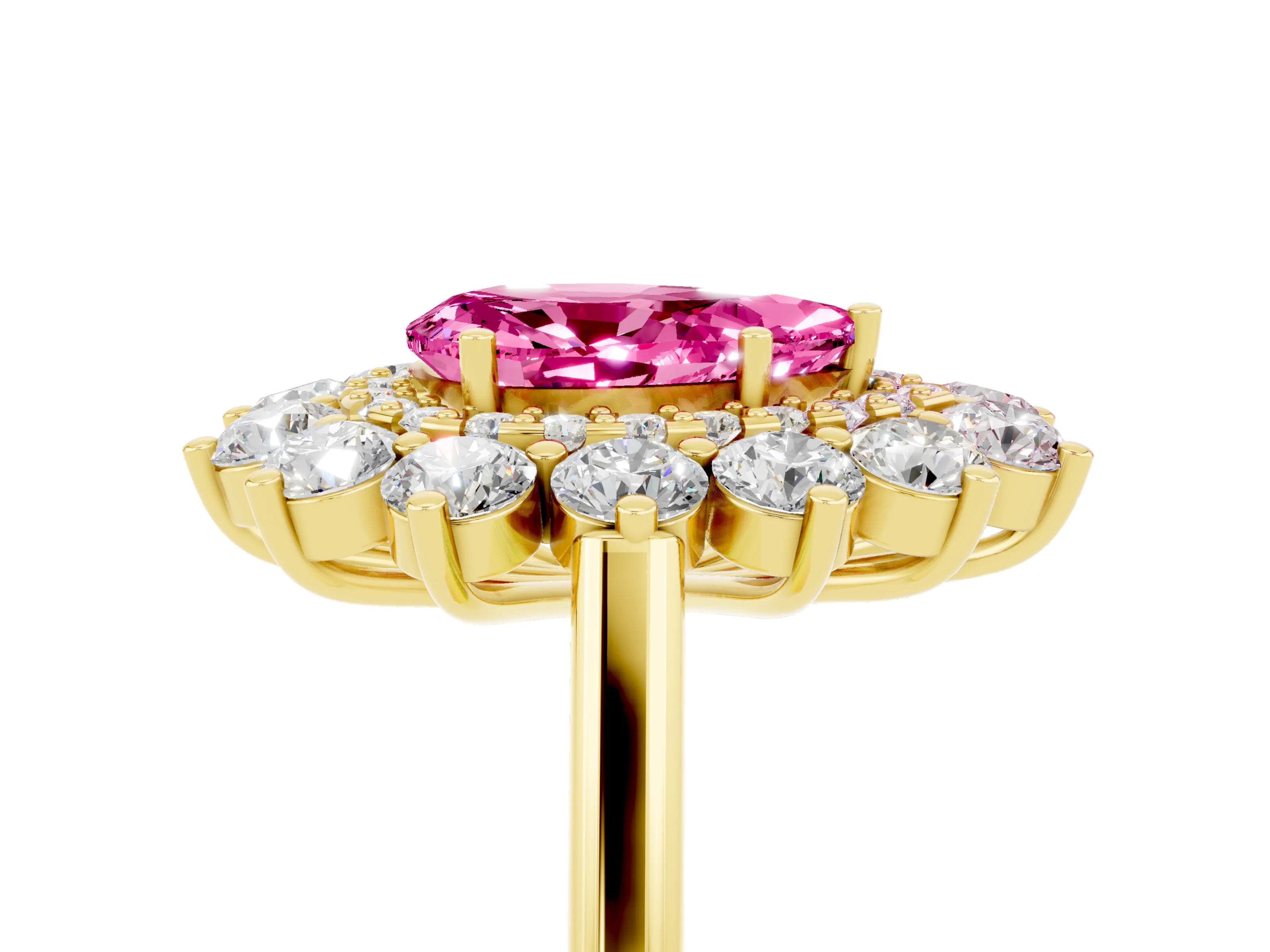 Yellow gold Pear Cut Halo Cluster Diamond Ring with Pave Band and Four-Prong Setting_5