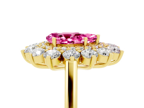 Yellow gold Pear Cut Halo Cluster Diamond Ring with Pave Band and Four-Prong Setting_5