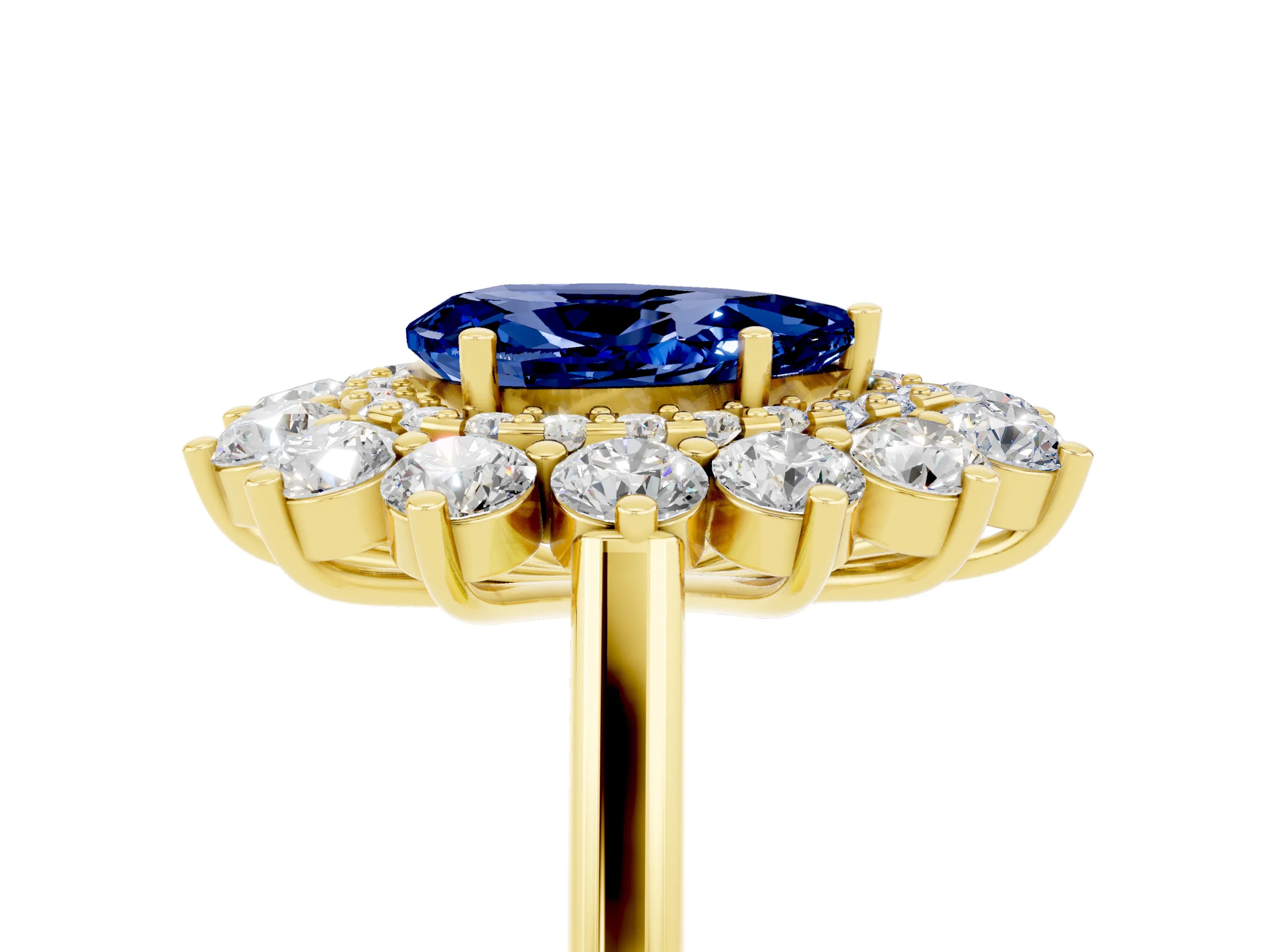Yellow gold Pear Cut Halo Cluster Diamond Ring with Pave Band and Four-Prong Setting_5