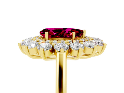 Yellow gold Pear Cut Halo Cluster Diamond Ring with Pave Band and Four-Prong Setting_5