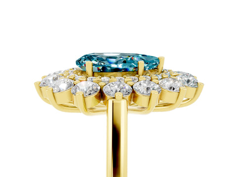 Yellow gold Pear Cut Halo Cluster Diamond Ring with Pave Band and Four-Prong Setting_5