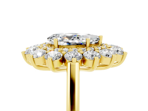 Yellow gold Pear Cut Halo Cluster Diamond Ring with Pave Band and Four-Prong Setting_5