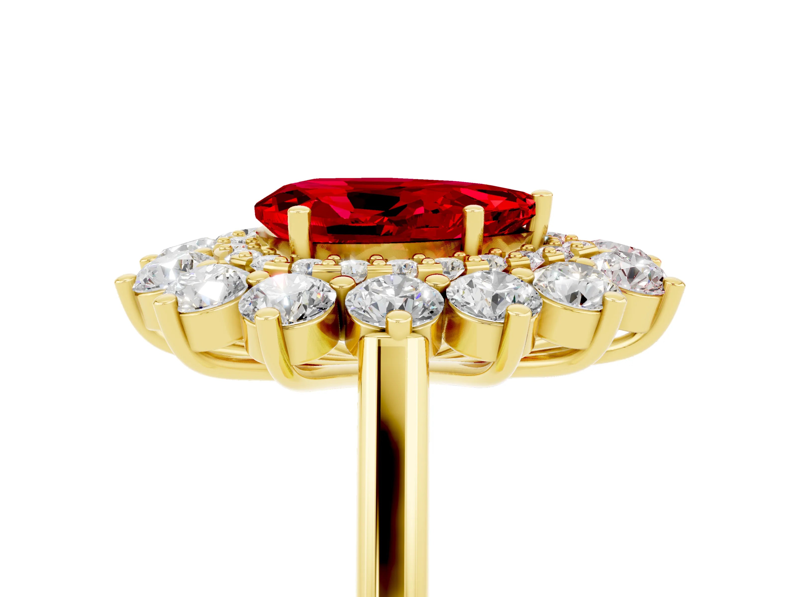 Yellow gold Pear Cut Halo Cluster Diamond Ring with Pave Band and Four-Prong Setting_5