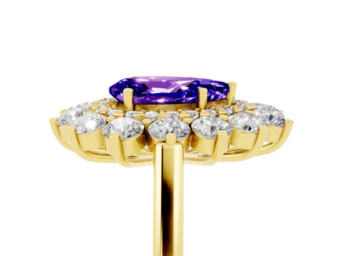 Yellow gold Pear Cut Halo Cluster Diamond Ring with Pave Band and Four-Prong Setting_5