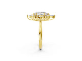 Yellow gold Pear Cut Halo Diamond Cluster Ring with Marquise and Round Stones on a White Gold Band with Prong Setting_11
