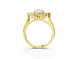 Yellow gold Pear Cut Halo Diamond Cluster Ring with Marquise and Round Stones on a White Gold Band with Prong Setting_12