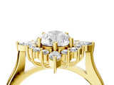 Yellow gold Pear Cut Halo Diamond Cluster Ring with Marquise and Round Stones on a White Gold Band with Prong Setting_13