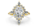 Yellow gold Pear Cut Halo Diamond Cluster Ring with Marquise and Round Stones on a White Gold Band with Prong Setting_9