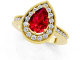 Yellow gold Pear Cut Halo Diamond Engagement Ring with Milgrain Pave Band and Four-Prong Setting_1