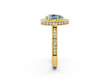 Yellow gold Pear Cut Halo Diamond Engagement Ring with Milgrain Pave Band and Four-Prong Setting_14