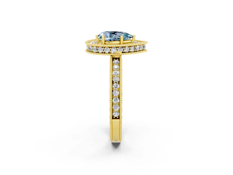 Yellow gold Pear Cut Halo Diamond Engagement Ring with Milgrain Pave Band and Four-Prong Setting_14