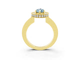 Yellow gold Pear Cut Halo Diamond Engagement Ring with Milgrain Pave Band and Four-Prong Setting_15