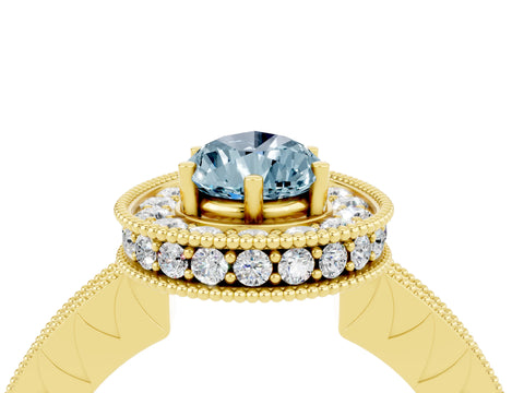Yellow gold Pear Cut Halo Diamond Engagement Ring with Milgrain Pave Band and Four-Prong Setting_16