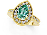 Yellow gold Pear Cut Halo Diamond Engagement Ring with Milgrain Pave Band and Four-Prong Setting_1
