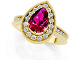 Yellow gold Pear Cut Halo Diamond Engagement Ring with Milgrain Pave Band and Four-Prong Setting_1