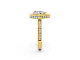 Yellow gold Pear Cut Halo Diamond Engagement Ring with Milgrain Pave Band and Four-Prong Setting_2