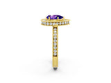 Yellow gold Pear Cut Halo Diamond Engagement Ring with Milgrain Pave Band and Four-Prong Setting_2