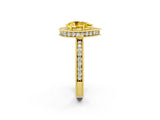 Yellow gold Pear Cut Halo Diamond Engagement Ring with Milgrain Pave Band and Four-Prong Setting_2