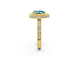 Yellow gold Pear Cut Halo Diamond Engagement Ring with Milgrain Pave Band and Four-Prong Setting_2