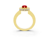 Yellow gold Pear Cut Halo Diamond Engagement Ring with Milgrain Pave Band and Four-Prong Setting_3