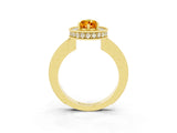 Yellow gold Pear Cut Halo Diamond Engagement Ring with Milgrain Pave Band and Four-Prong Setting_3
