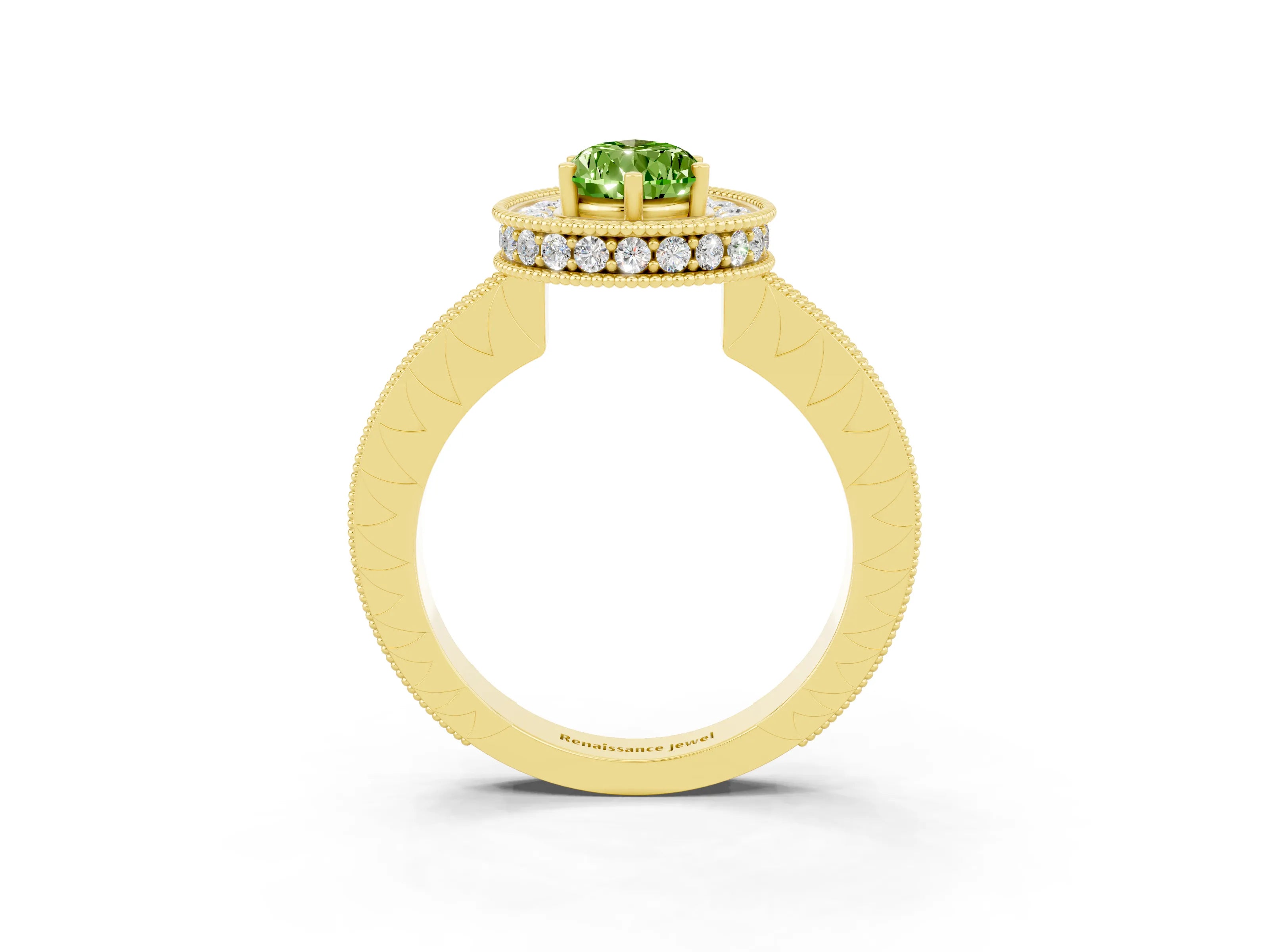 Yellow gold Pear Cut Halo Diamond Engagement Ring with Milgrain Pave Band and Four-Prong Setting_3