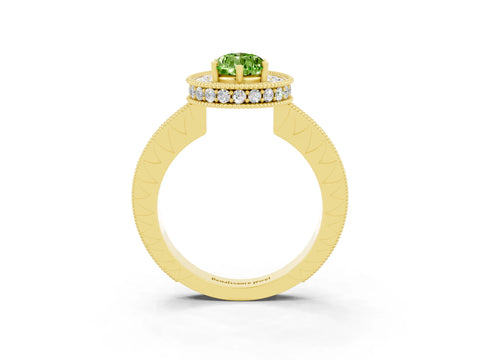 Yellow gold Pear Cut Halo Diamond Engagement Ring with Milgrain Pave Band and Four-Prong Setting_3