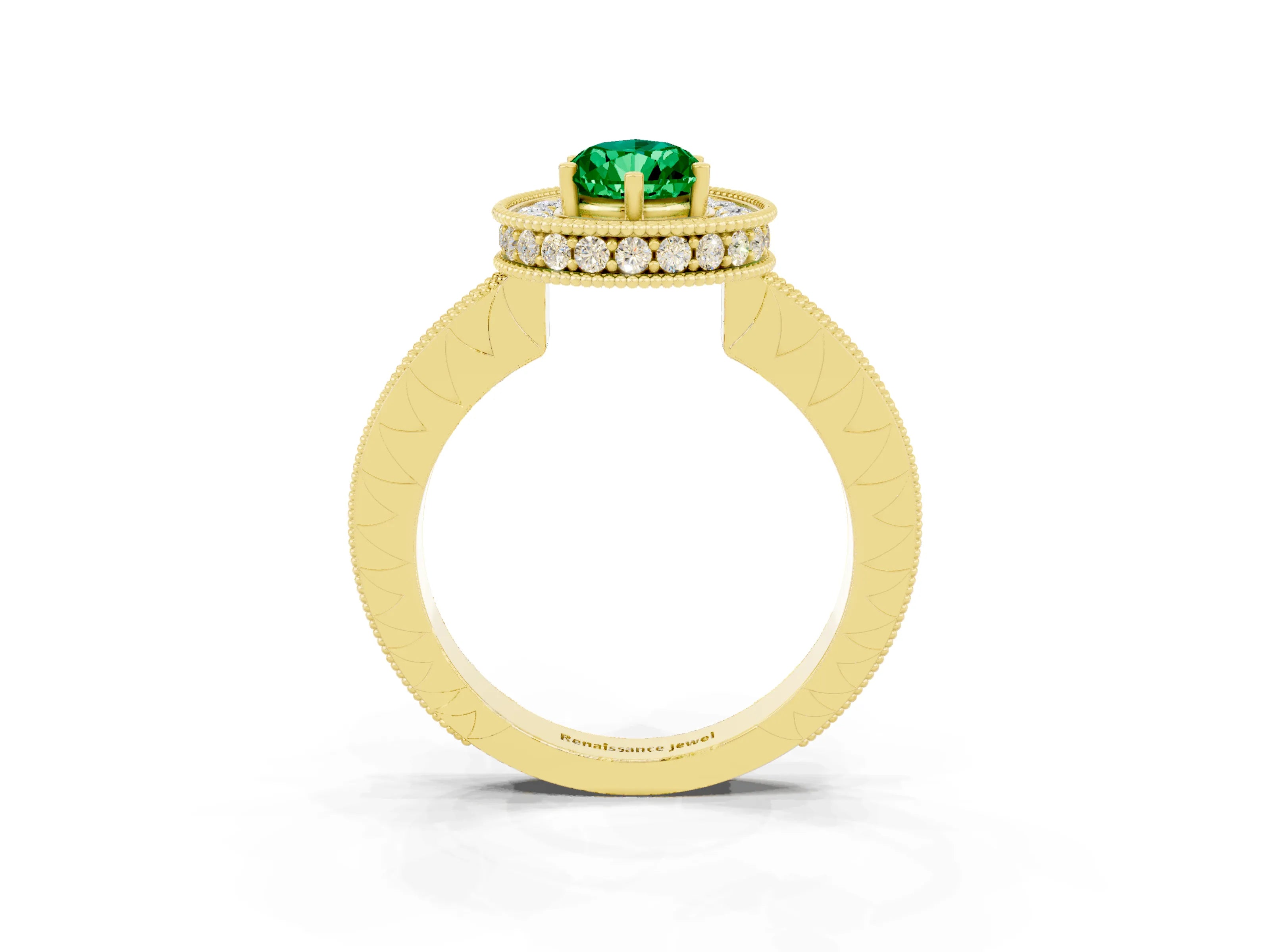 Yellow gold Pear Cut Halo Diamond Engagement Ring with Milgrain Pave Band and Four-Prong Setting_3