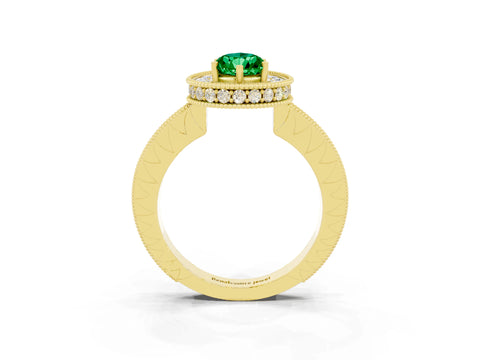Yellow gold Pear Cut Halo Diamond Engagement Ring with Milgrain Pave Band and Four-Prong Setting_3